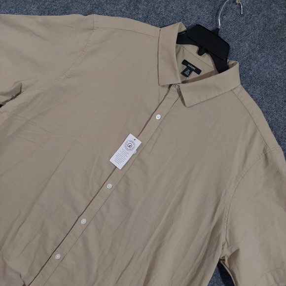 Alfani Woven Twill Button Up Shirt Short Sleeve Casual Khaki Mens 3XL - Picture 1 of 10